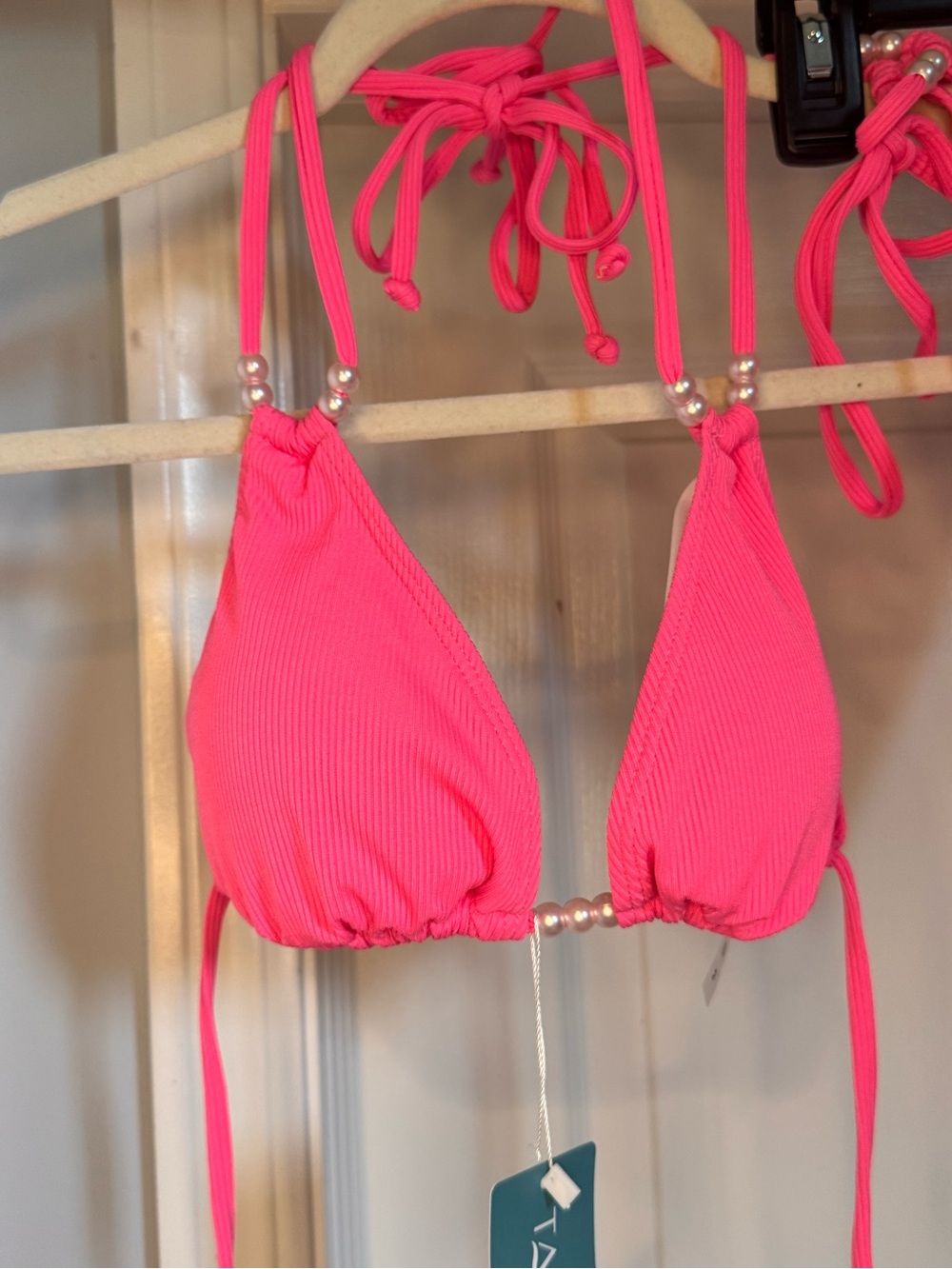 Neon Pink Ribbed String Bikini Set - Picture 2 of 4